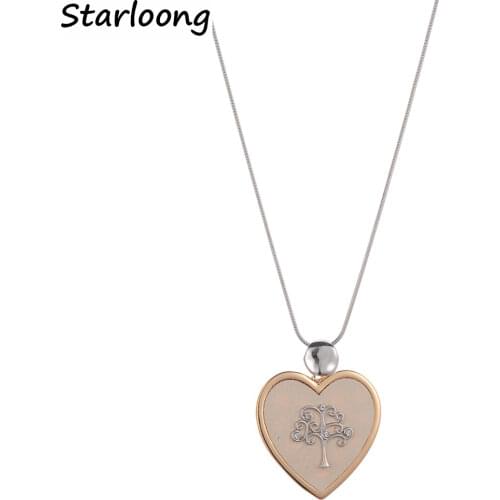New Fashion Heart Shape Life Tree with Rhinestone Beads Statement Alloy Leather Penadant Necklace for Women Snake Chain Necklace