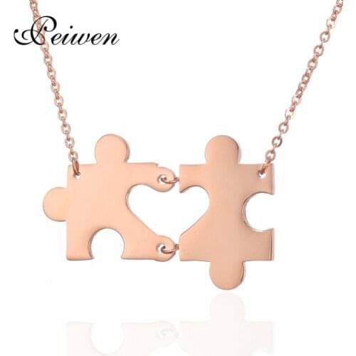 Boy Girl Heart Puzzle Pendant Necklace Stainless Steel Rose Gold Silver Color Chain Choker For Women Men Family Lover Necklaces