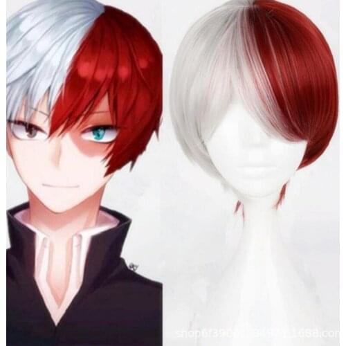 My Hero Academia Cosplay Todoroki Shoto Wig Costume Boku no Hero Academia Short Black Synthetic Hair Halloween Party Wigs