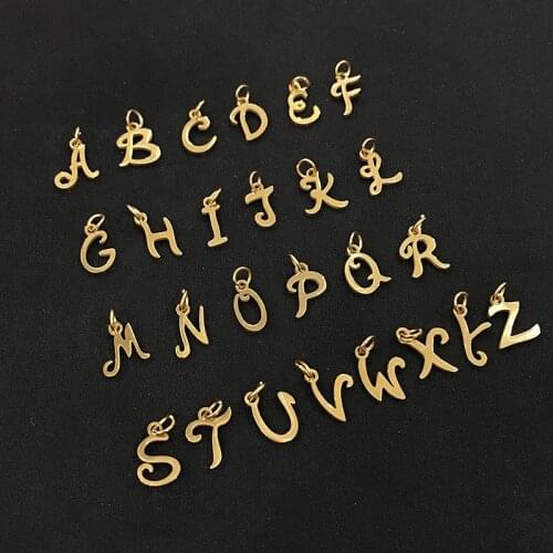 316L Stainless Steel Cut Out Gold Color Alphabet Charms DIY Initials From A-Z Alphabets Pendant with Jump Ring Accessories