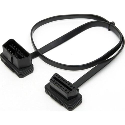 Full 16pin OBD II OBD2 Male to Female Extension Cable Flat Ribbon Cable with Angled Connectors 60cm 16pin Diagnostic Cable
