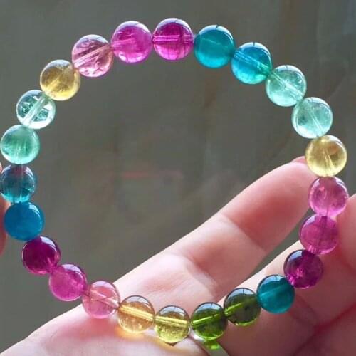 Certificate Natural Colorful Rainbow Tourmaline Crystal Round Beads Bracelet 8mm Tourmaline Bangle Drop Shipping AAAAAA