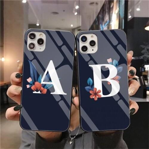 Beautiful flower pattern 26 letters Silicone Phone Case Tempered Glass For iPhone 11 Pro XR XS MAX 8 X 7 6S 6 Plus SE 2020 case