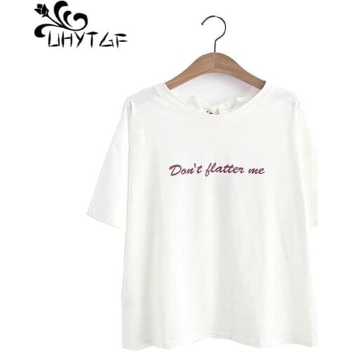 UHYTGF Womens T-shirts fashion letters pullover summer tshirt women Korean short-sleeved O neck elegant students top female 1197