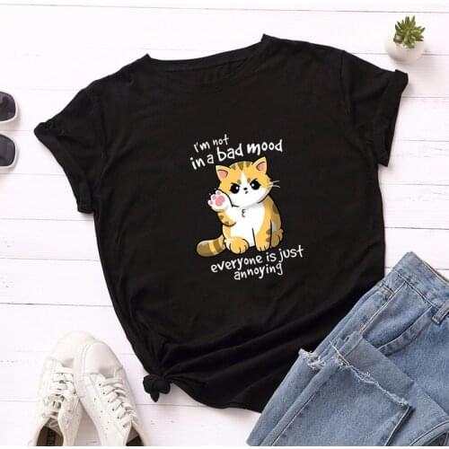 I'm Not In A Bad Mood Everyone Is Just Annoying Summer Fashion Women T-shirt Cotton Casual Loose Shirt Tops Cute Cat T Shirts