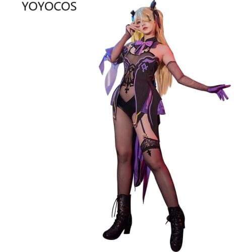 YOYOCOS Genshin Impact Fischl Cosplay Queen Costumes Cute Suit Game Clothing Sexy Maid Outfit Womans Dress Halloween New 2021