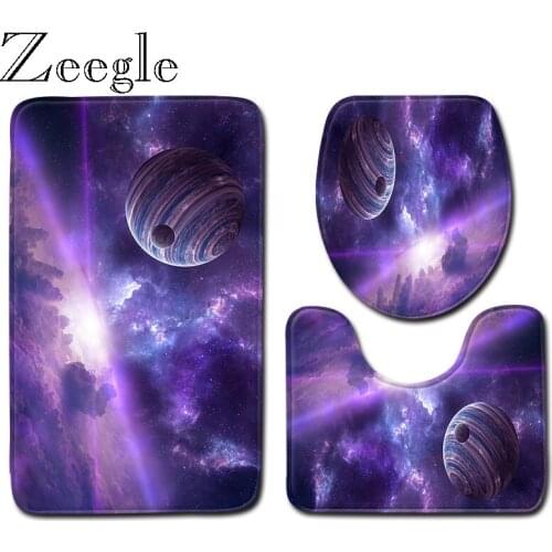 Zeegle Planet Bath Mat Set Anti Slip Bathroom Entrance Mat Shower Mat Soft Toilet Pedestal Rug for Bathroom Decoration Foot Mat