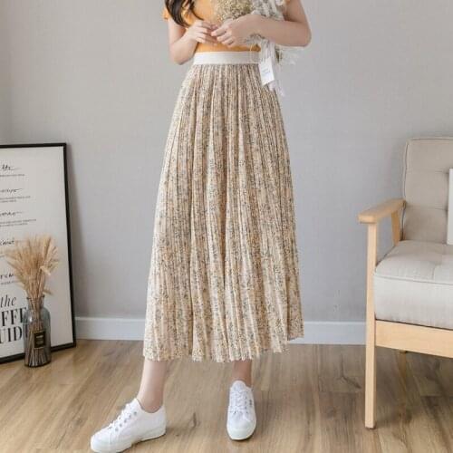 Womens Pleated Skirt Elegant Long Summer Midi Skirt Floral Casual High-Waisted Skirt Female Floral Purple Womens Clothing 2021