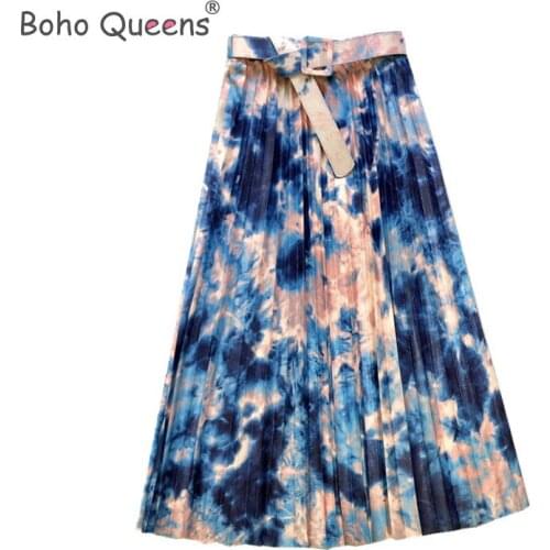 Boho Queens Hippie women floral printed tie dye beach Bohemian skirt ladies Midi A-Line Boho skirt