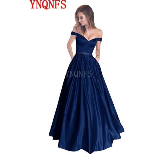 YNQNFS Card prom dress Navy blue Dresses Long Split Off Shoulder Ball Gowns for Women Formal Wedding Evening Dress WH01
