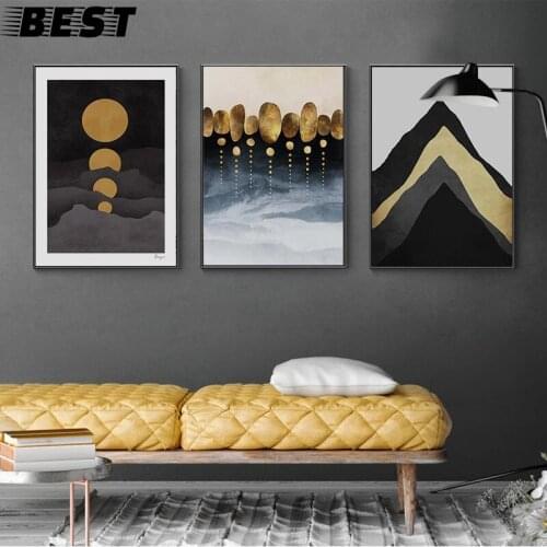 Golden Abstract Wall Art Canvas Painting Mountain Landscape Posters and Prints Wall Pictures for living Room Modern Home Decor
