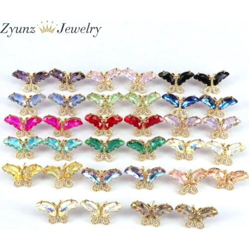 10 Pairs, Hot Sale Colorful Crystal Butterfly Stud Earrings Jewelry Animal CZ mujer pendientes For Women
