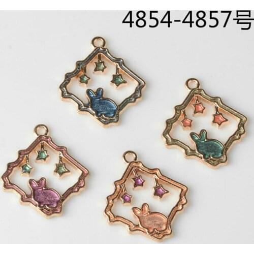 10pcs rhombohedral alloy accessories earrings accessories pendant DIY enamel rabbit charm for headdress