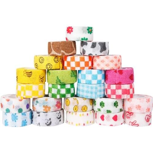 12 Rolls Elastic Breathable Self Adhesive Bandage Tape Pet Flexible Cartoon Printed First Aid Light Sports Support Adherent Wrap