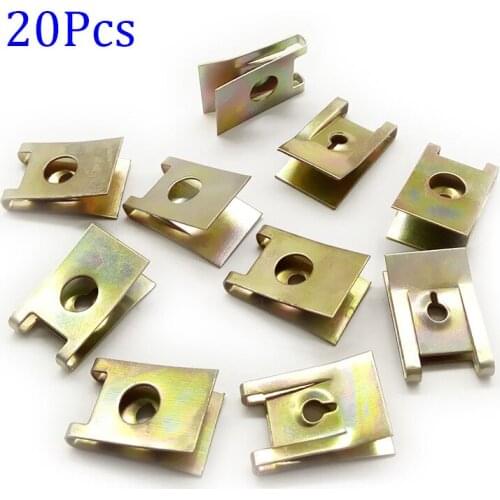 20Pcs Car Screw Base U-Type Mount Fastener Clips Motor Fender Bumper Protection Metal Clip