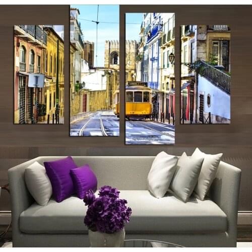 4 Pieces Home Decor For Living Room Painting Decor Picture City Canvas Paintings Wall Art Unframed Canvas Paintings