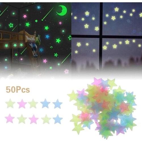 50Pcs/Set 3D Stars Glow In The Dark Wall Sticker Luminous Fluorescent Star Wall Sticker for Kids Room Bedroom Ceiling Home Decor