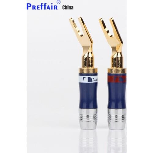 8pcs Gold Plated Copper Spade Fork plug Speaker Screw Lock Connector