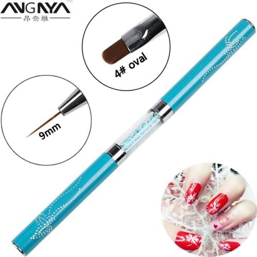 ANGNYA 1Pcs Double Head 4# Oval / 9mm UV Gel Nail Brush Nail Liner Drawing Pen Painting Stripes Flower Nail Art Manicure Tool