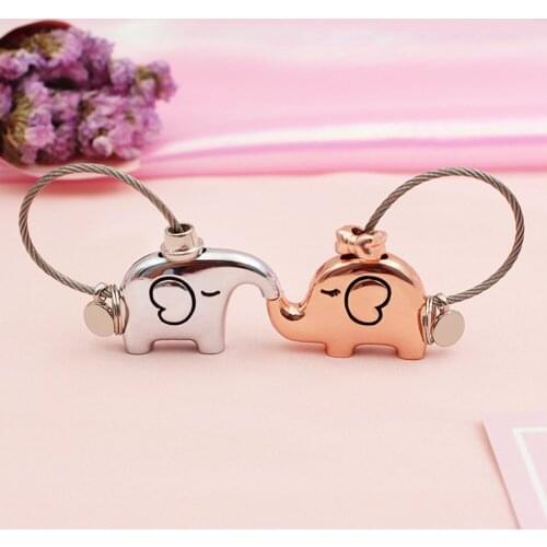 Lovely Cartoon Elephant Animal Keychain Steel Wire Key Chain Keyring Elephant Style Alloy Pendant Keychain Couple Gift Wholesale