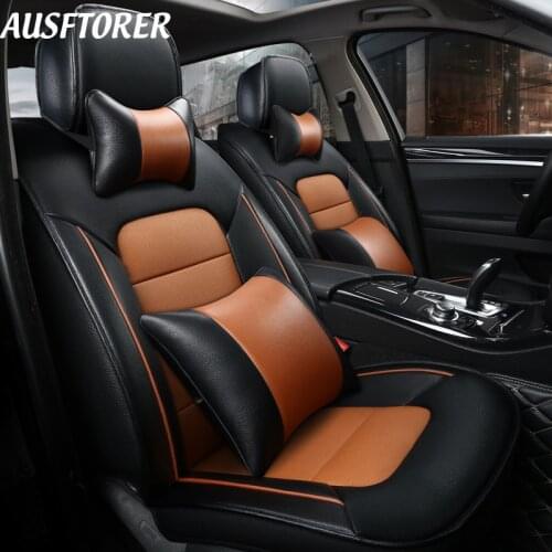 AUSFTORER Cowhide Custom Made Seat Covers for Volkswagen VW Atlas 2018 2017 Automobiles Seat Cover 7 Seats Protector Accessories