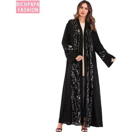 Black Abaya Dubai Kaftan Islam Sequined Cardigan Muslim Hijab Dress Caftan Oman Qatar Abayas For Women Turkish Islamic Clothing