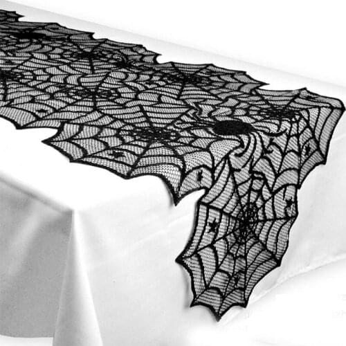 Halloween Black Lace Spider Web Fireplace Mantel Party Scarf Tablecloth Horror Props Halloween Party Decoration