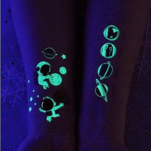 Children Tattoo Stickers Cartoon Body Art Fake Tattoos Waterproof Planet Spaceship Temporary Tattoo Luminous Sticker Body Art