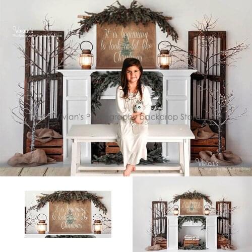 Christmas Fireplace Backdrop Kids Photography Family Portrait Props White Wall Banner Wallpaper Decor Baby Child Photostudio