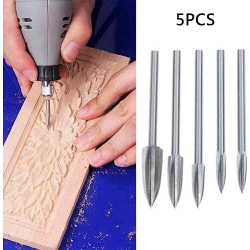 5Pcs/Set Engraving Drill Bit Precise Tool Cutting Knife Carbide Carving Cutters Wood Chisel Woodworking Inserts Cutter Root Tool