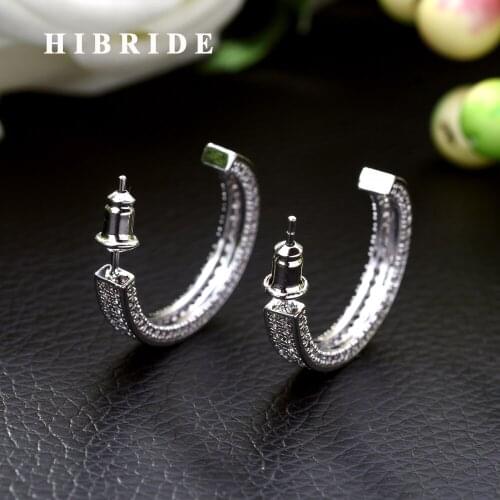 HIBRIDE Trendy Hoop Earrings Big Circle Earrings Cubic Zircon Brincos Celebrity Brand Loop Earrings for Women Jewelry E-447