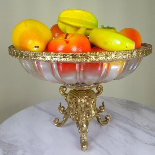 Classical Fruit Plate Made of Copper And Glass For Dinning Room Luxurious Elegant W28H25cm Sweet Tray
