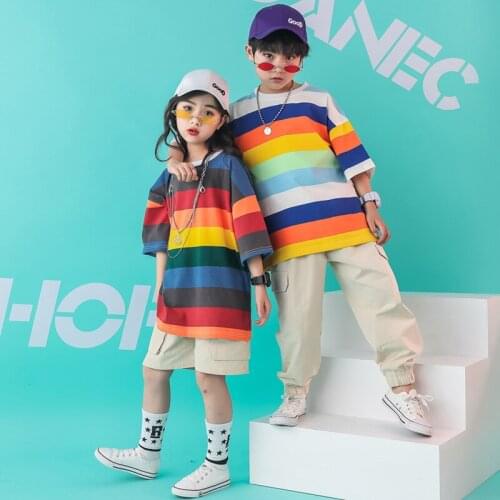 Colorful T-shirt Childrens Hip Hop Street Dance Summer Suit Girls Jazz Dance Clothing Korean Version Of Kids Stage Perform Sets