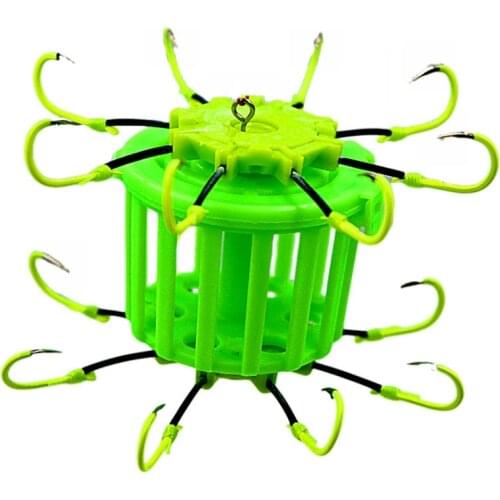 6~12# Upturn Hook Anti-Hanging Bottom Octopus Fluorescent Anti-Winding Flap with Barbed Fish Hook Fishing Tackle with Feed Cage