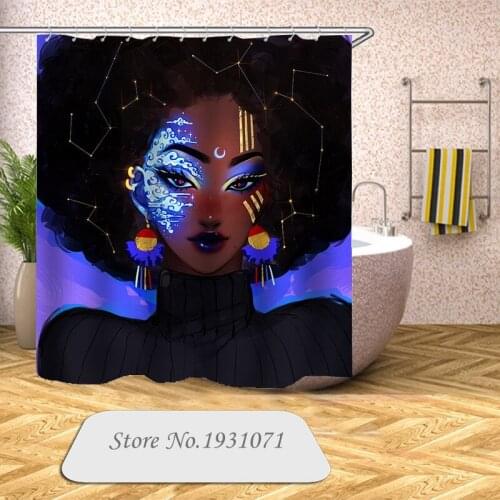 Popular African Woman 3D Print Shower Curtain Polyester Fabric Bathroom Curtain Waterproof Hook Bath Curtain 04