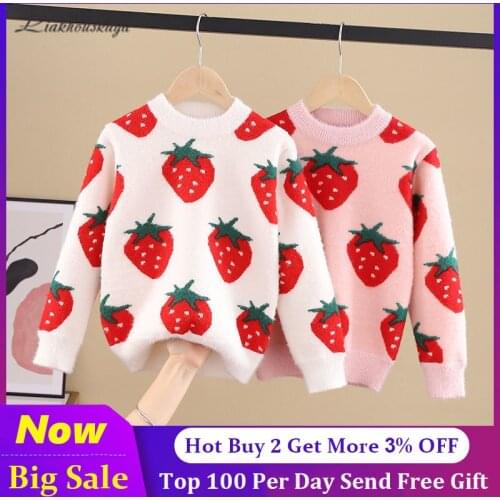 Cute Strawberry Sweaters For Girls Winter Kids Teen Sweaters Knitted Pullover Casual Long Sleeve ChildrenS Tops Girls Clothes