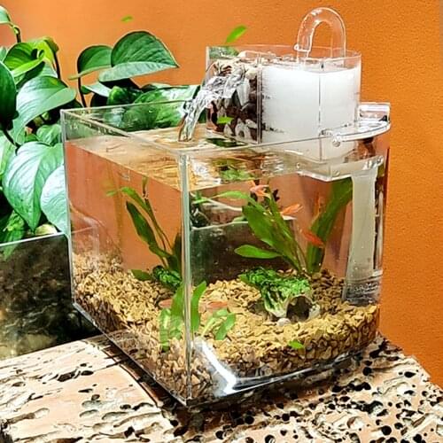 Fashion Desktop Fish Tank Creative Filtration Free Water Aquarium Household Mini Ecological Landscaping Fish Bowls