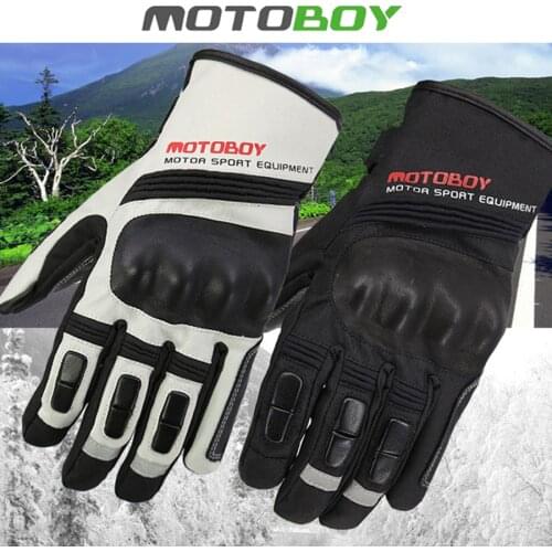 MOTOBOY Motorcycle Full Finger Gloves Sheepskin Leather Touch Screen Racing Motorbike Driving Waterproof Warm Motorcycle Gloves