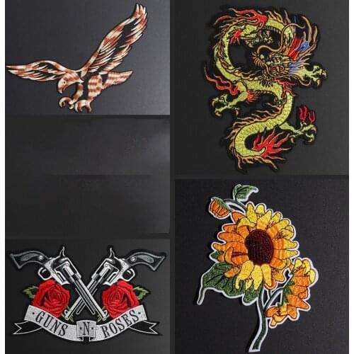 Embroidery patches Sunflower dragon and eagle large size badge Bags coats Decal ironing on clothes high quality patch