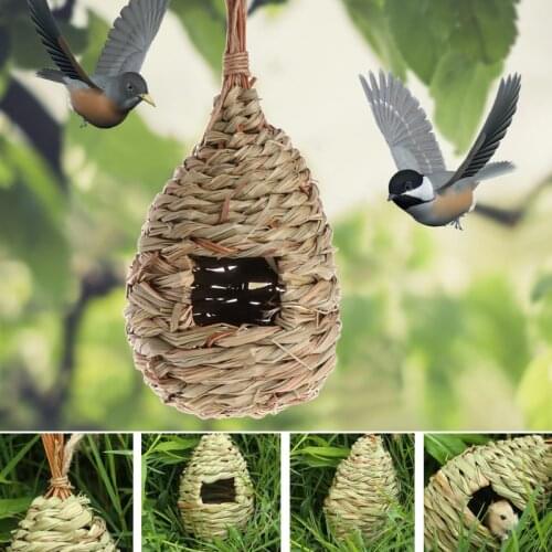 Natural Grass Bird Nest Birdhouse Bird Cage Home Yard Decoration Small Bird House Cage Bird Egg Container Breeding Nest