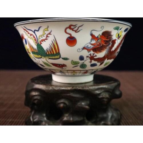 Delicate Antique Chinese Colorful Dragon Phoenix Porcelain Bowl