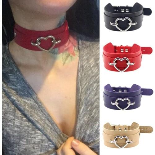 New Fashion Sexy Harajuku Handmade Choker Punk Leather Collar Heart Necklace Statement Neck Torques Club Party Gifts