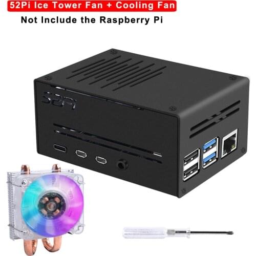 52Pi Ice Tower Cooling Fan Metal Case 7 Colors Changing LED Light Copper Tube Cooler Cooling Fans Shell for Raspberry Pi 4B