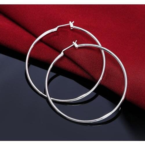 Wholesale Silver women wedding Earring Jewelry round 5cm big circle girl gift Cute Fashion Christmas couple gift nice LE009