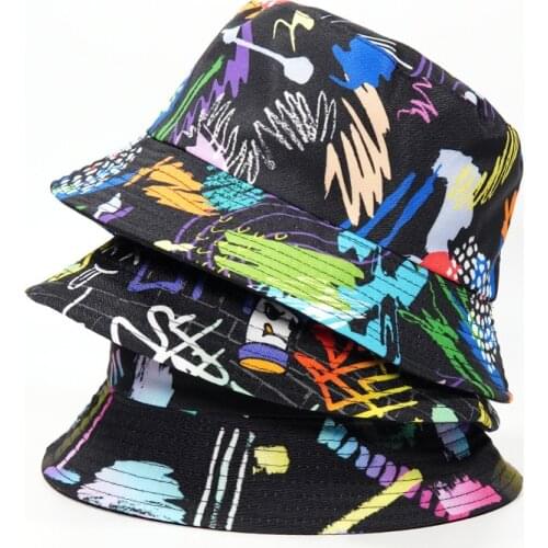 Foldable Bucket-Hats Men Women Spring Summer Graffiti Sunscreen Fisherman Cat Cotton Fashion Beach Streetware Panama Hat