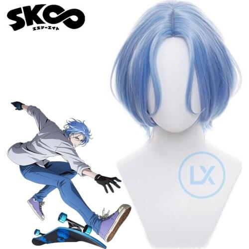 Anime SK8 the Infinity Langa Hasegawa Cosplay Wig Gradient Blue Short Straight Middle Part Mullet Hair Heat Resistant Halloween