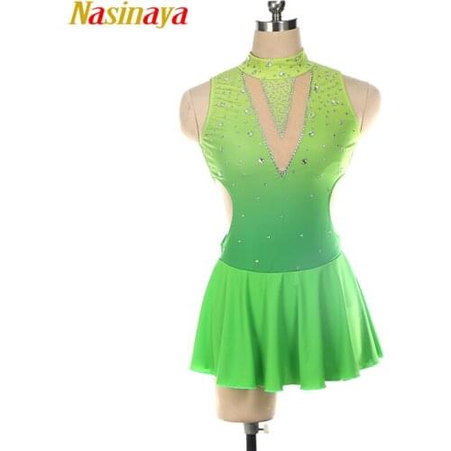 Nasinaya Figure Skating Dress Customized Competition Ice Skating Skirt for Girl Women Kids Gymnastics Performance Yellow Green