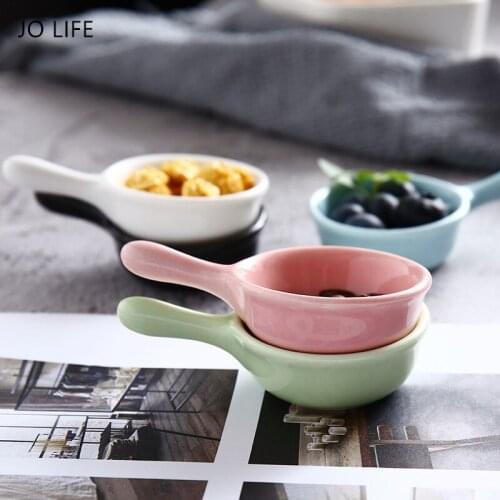 JO LIFE Home Simple Sauce Dish Vinegar Mayonnaise Tray Mini Nordic Style Ceramic Plate with the Handle