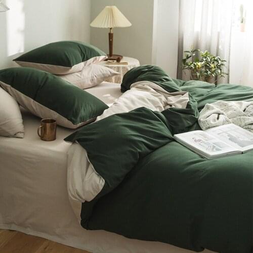 Simple Solid Color Cotton Double Bedding Set Full Size Comfortable Bedroom Minimalist Bedding Set Sheet Pillowcase 4pcs