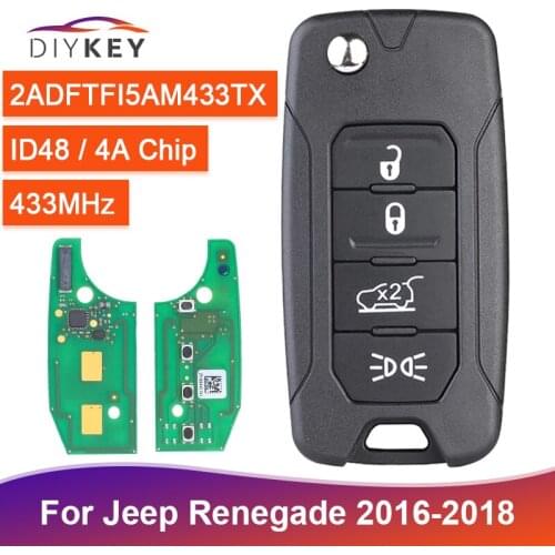 DIYKEY Folding Remote Key for Jeep Renegade 2016 2017 2018 433MHz ID48 or 4A Chip Megamos AES P/N: 2ADFTFI5AM433TX SIP22 Blade